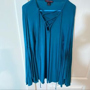 Rock&Roll Cowboy teal blouse size L